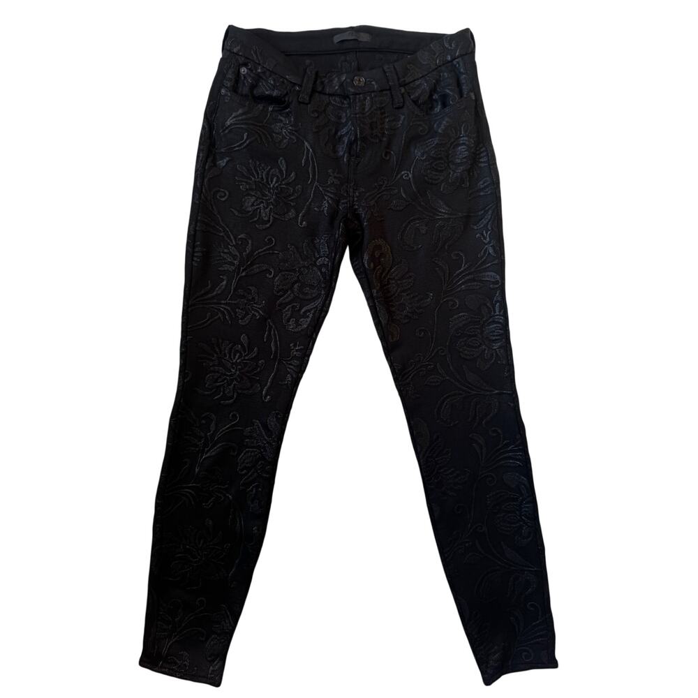 7 For All Mankind Gwenevere Black Floral Embroidered Jeans Pants Sz 29 Coquette - Picture 2 of 15